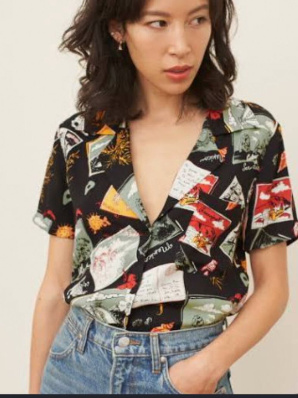 Reformation Cuba top xs in postcard print